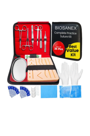BIOSANEX® Complete Suture Kit for Medical Students – 35 Piece Practice Set with Realistic Pad, Suturing Tools, Needles & Threads