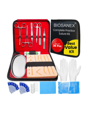 BIOSANEX® Complete Suture Kit for Medical Students – 35 Piece Practice Set with Realistic Pad, Suturing Tools, Needles & Threads – Ideal for MBBS, Nursing & Paramedical Training, Perfect for Future Doctors & Nurses.