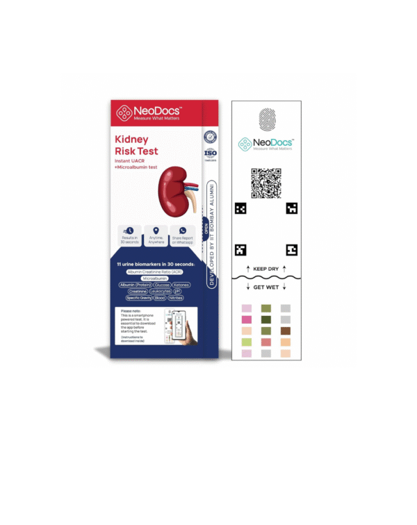 Neodocs Kidney wellness Urine test for Diabetes care & blood pressure | For patients on Kidney creatinine medicine | Track uACR, Protein, Urine Creatinine, Ketones, pH, etc | Pack of 1