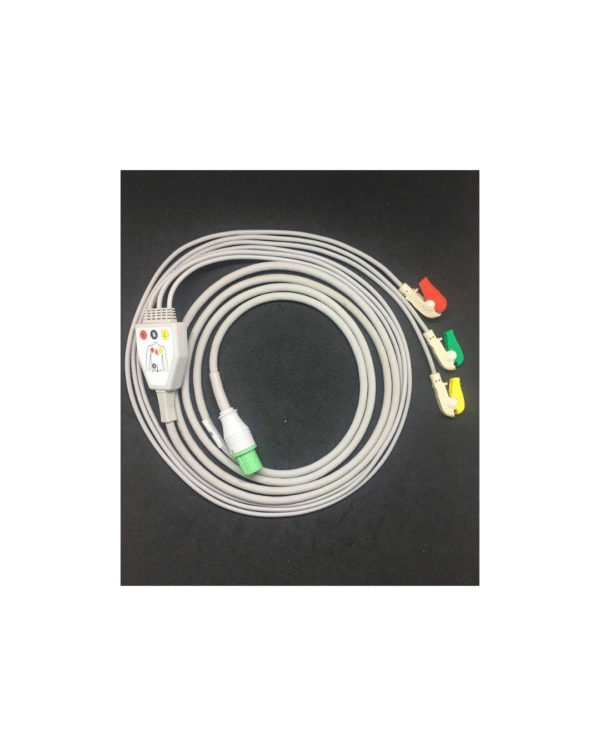 Biometric Cables 3 Lead ECG Cable Compatible With GE (Cardioserve 10 Pin)-Clip Type.