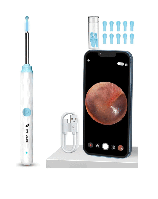 Dr Vaku® Earocam Earwax Removal Tool Kit with HD Camera Wifi Connection & 6 LED Lights Endoscope Tool Ear Cleaner for iOS & Android + 11 Silicone Tips Free (White)