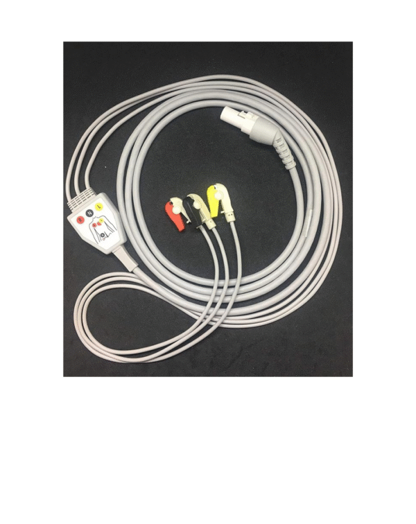 Biometric Cables 3 Lead ECG Cable Compatible with L&T(Lunar 7 Pin,12PIN)- Minimon,Micromon, S/L, Planet, Galaxy, Star plus, Star 50N,Stellar P,(7 PIN)-Micromon-N, Stellar, Lunar, Star-7Pin Clip Type.