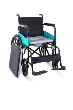 TryFit 2-in-1 Foldable Wheelchair with Commode – Powder-Coated MS Frame, 100kg Capacity