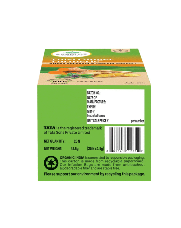 Organic India Tulsi Ginger Turmeric - 25 Tea Bags - Image 2