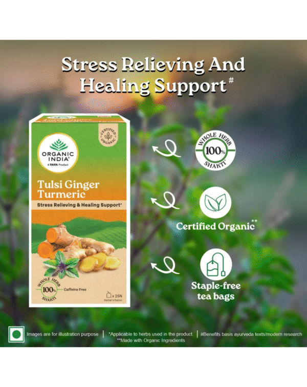 Organic India Tulsi Ginger Turmeric - 25 Tea Bags - Image 4