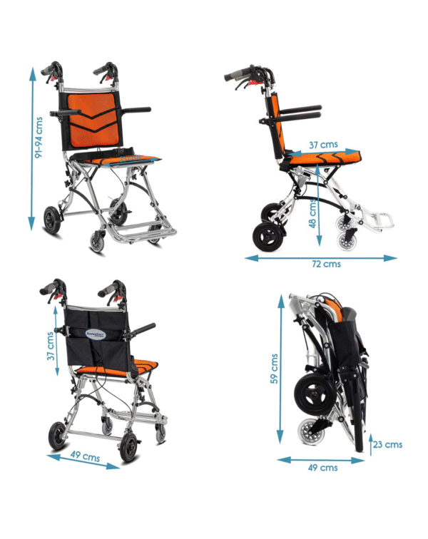 Styler Plus Premium Imported Ultra Lightweight Transporter Wheelchair With Bag and - Crest Series-Orange - Image 2
