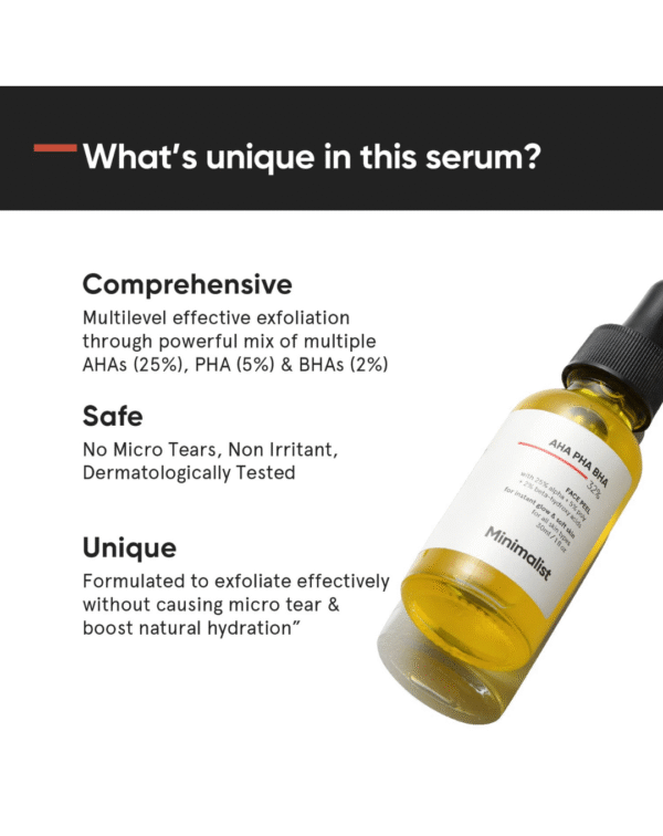 Minimalist 25% AHA + 2% BHA + 5% PHA Peeling Serum Solution for Glowing Skin, Smooth Texture & Pore Cleansing - Image 3