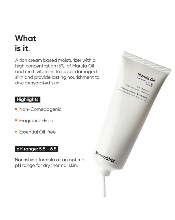 Minimalist Marula Oil 5% Face Moisturizer For Dry Skin With Hyaluronic Acid For Deep Nourishment & Hydration, For Men & Women - Image 2