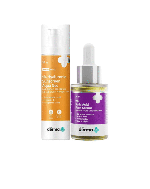 The Derma Co Essential Skin Care Combo|1% Hyaluronic Acid Sunscreen 50G + 2% Kojic Acid Face Serum 30G