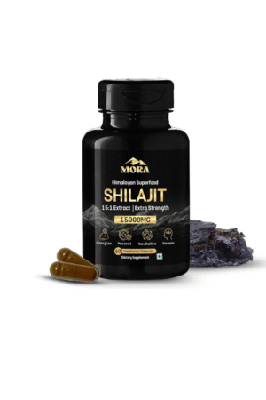 MORA Shilajit Capsules – 15000 mg Equivalent | 15:1 Gold‑Grade Extract with 70%+ Fulvic Acid