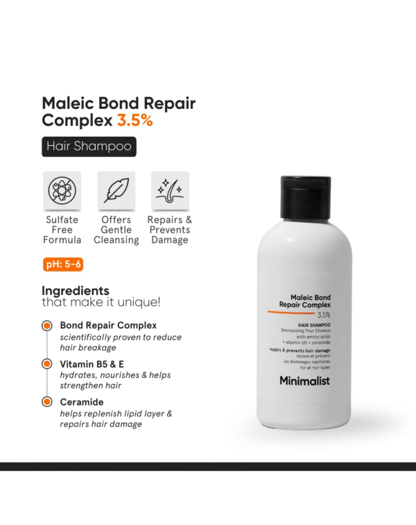 Minimalist Bond Repair Shampoo For Damaged, Dry & Frizzy Hair, Maleic Bond Repair Complex 3.5% - Image 2