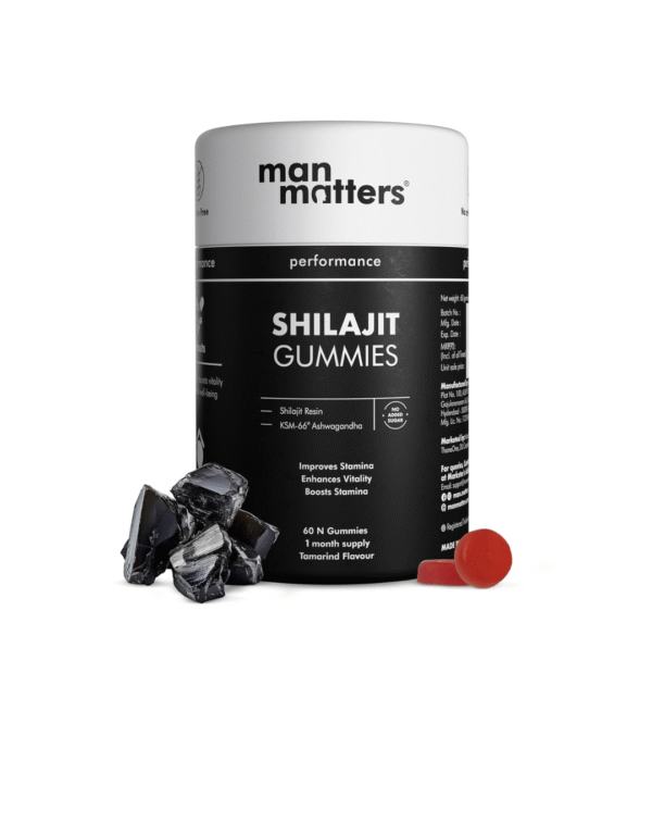 Man Matters Pure Himalayan Shilajit/Shilajeet Gummies with 75% Fulvic Acid & KSM 66 Ashwagandha