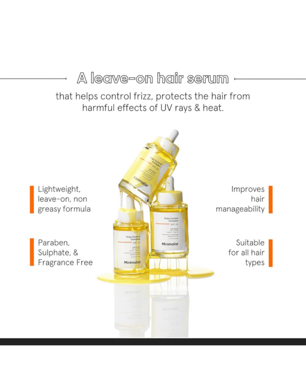 Minimalist Anti-Frizz Hair Serum SPF 30 With Keratin, Argan Oil & Ceramides for Dry Hair - Image 3