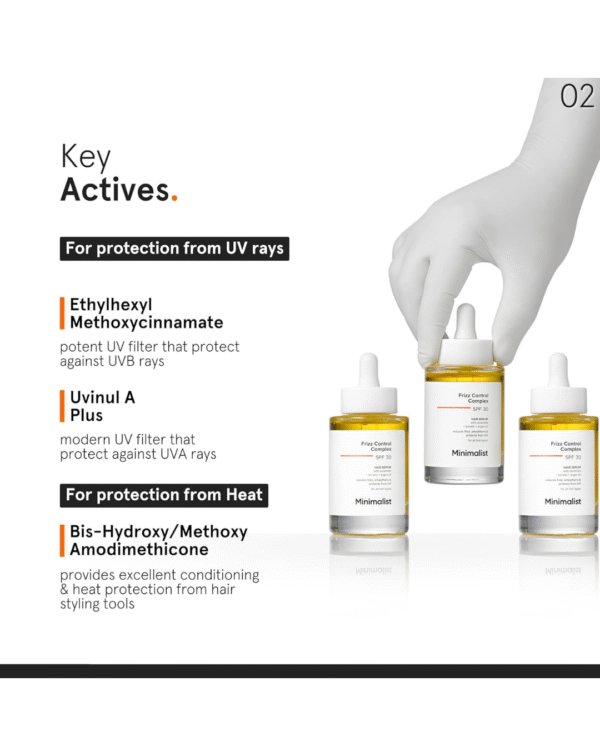 Minimalist Anti-Frizz Hair Serum SPF 30 With Keratin, Argan Oil & Ceramides for Dry Hair - Image 2
