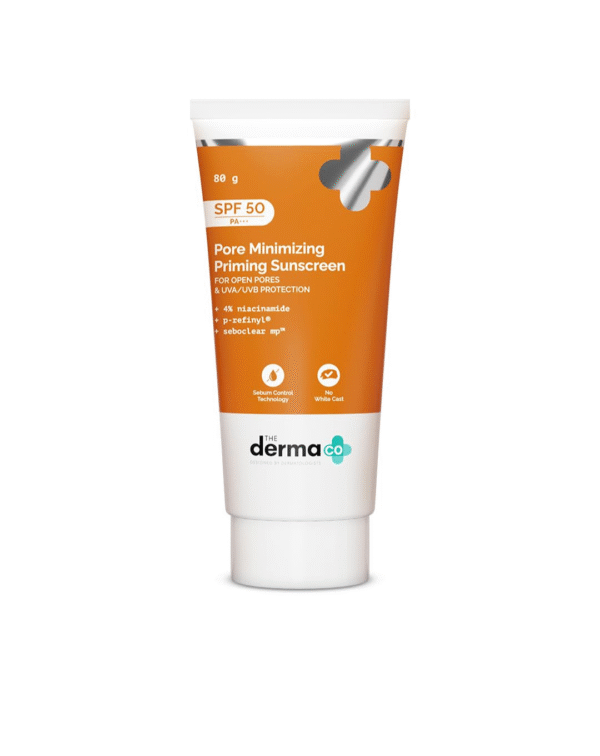 The Derma Co . Pore Minimizing Priming All Skin Type Sunscreen With Spf 50 & Pa+++ For Open Pores & Uva/Uvb Protection - 80 G