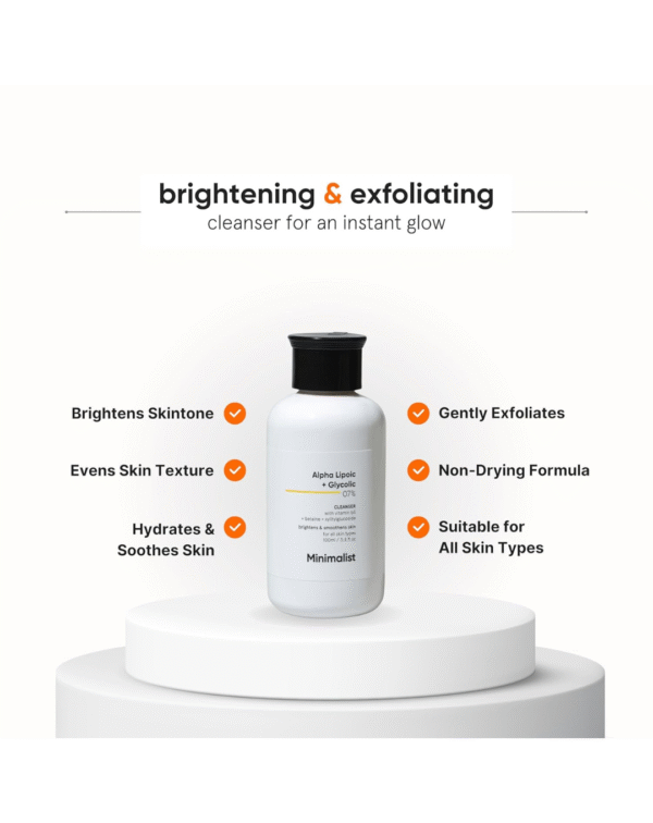 Minimalist 7% ALA + Glycolic Brightening Face Wash | Cleanser with ALA For Glowing Skin, AHA for Exfoliation and Vitamin B5 - Image 2
