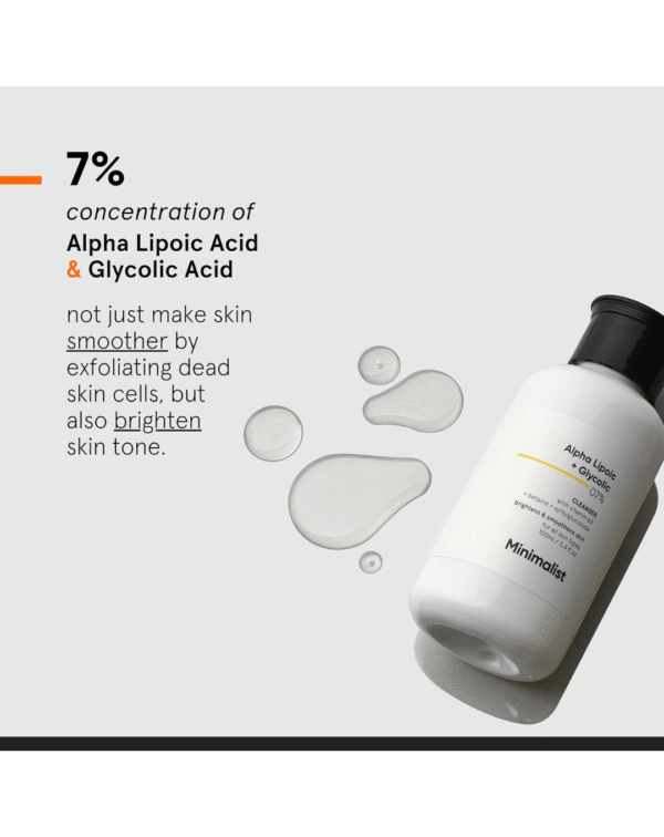 Minimalist 7% ALA + Glycolic Brightening Face Wash | Cleanser with ALA For Glowing Skin, AHA for Exfoliation and Vitamin B5 - Image 4