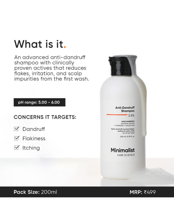 Minimalist Anti-Dandruff Shampoo | Clarifying Shampoo with Salicylic Acid, Climbazole & Piroctone Olamine - Image 2