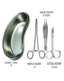 Alis Surgical Instrument CE Needle Holder, Adson Forceps, Iris Scissor With Kidney Tray 8" | Suture Set & Kidney Tray