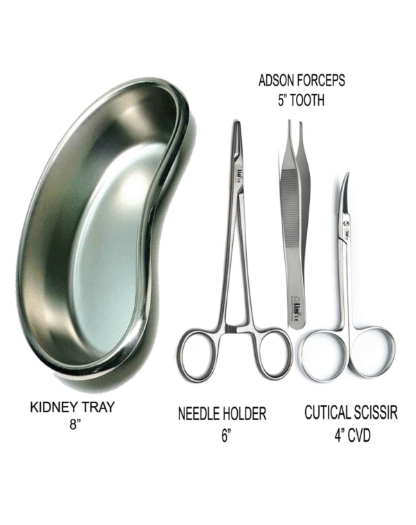 Alis Surgical Instrument CE Needle Holder, Adson Forceps, Iris Scissor With Kidney Tray 8" | Suture Set & Kidney Tray - Image 4