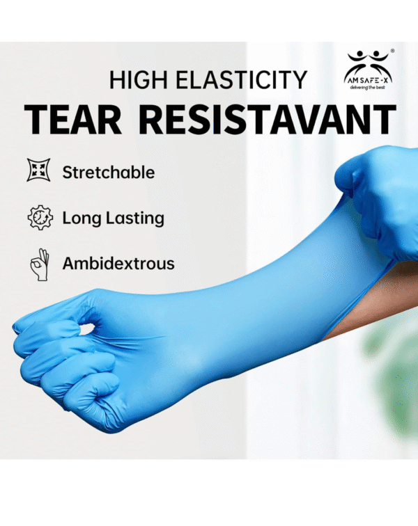 AM SAFE-X Nitrile Gloves Powder-Free, Blue (Medium) - Image 2