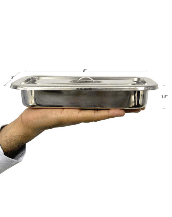 IS IndoSurgicals Stainless Steel Instrument Tray with Cover, Deluxe Quality (1, 8"X3"X1.5") - Image 3