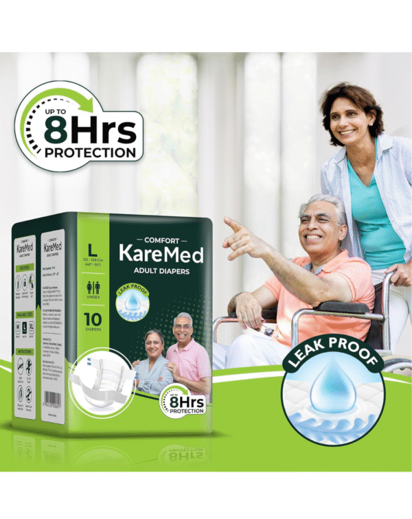 KareMed Comfort Adult Diapers, Large, Waist Size 101-139 Cm (40"-55"), 10 Count - Image 2