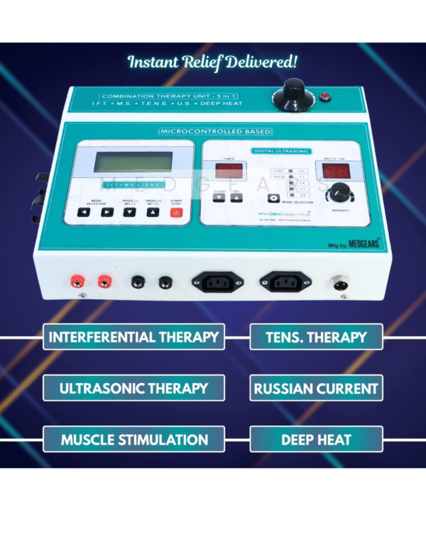 Physiogears 5 In 1 IFT MS Tens Ultrasonic Deep Heat Physiotherapy Machine - Image 2