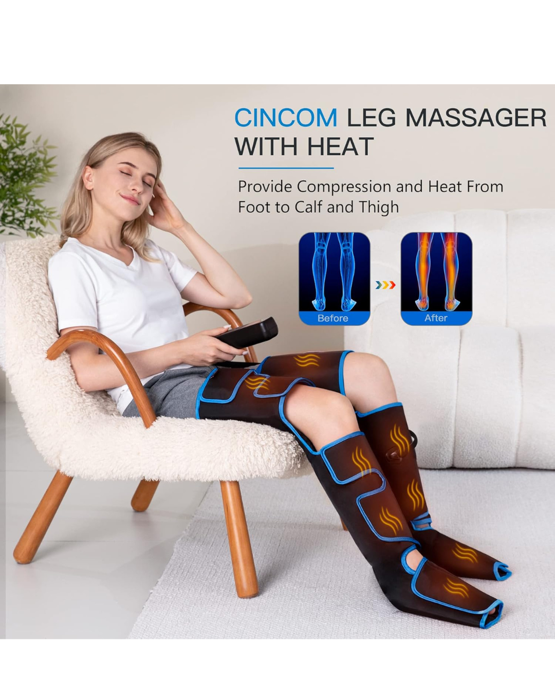 CINCOM Leg Massager with Heat and Compression, Full Leg Massager for Circulation and Pain Relief - Image 2