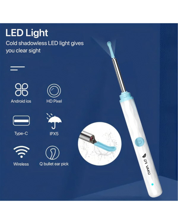 Dr Vaku® Earocam Earwax Removal Tool Kit with HD Camera Wifi Connection & 6 LED Lights Endoscope Tool Ear Cleaner for iOS & Android + 11 Silicone Tips Free (White) - Image 2