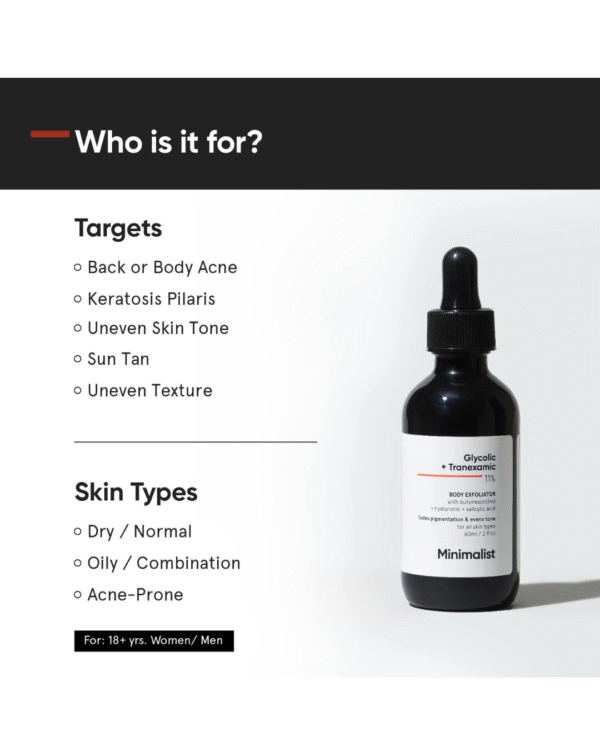 Minimalist 11% Glycolic acid & Tranexamic acid, AHA BHA Body Exfoliator - Image 3