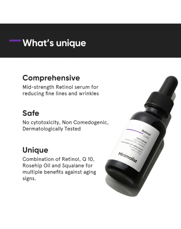 Minimalist Retinol 0.6% Mid-Strength Anti Aging Face Serum For Unisex - Image 3