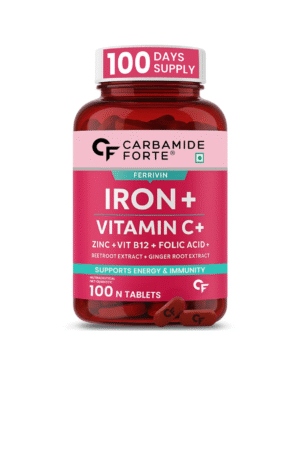 Carbamide Forte Iron Supplement for Women & Men | Folic Acid Tablets with Vitamin C, B12, Zinc