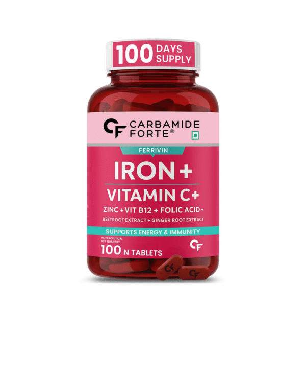 Carbamide Forte Iron Supplement for Women & Men | Folic Acid Tablets with Vitamin C, B12, Zinc