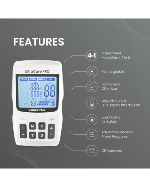 UltraCare PRO Combo3 Plus - Portable IFT Physiotherapy Machine with Advanced TENS & (EMS) Electric Muscle Stimulator Physiotherapy machine for Home & Clinic Use - Image 3