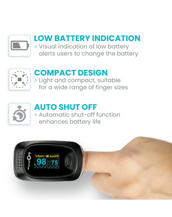 BPL Medical Technologies BPL Smart Oxy Finger Tip Pulse Oximeter (Black)|High Accuracy|SPO2|Perfusion Index| OLED Display| CE Certified| Heart Rate| - Image 3