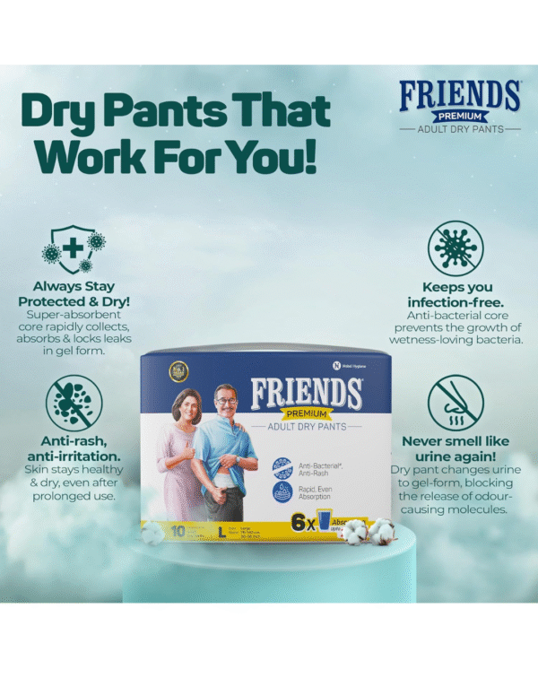 Friends Premium Adult Diapers Pants Style - 30 Count (Large) with odour lock, Unisex - Image 3