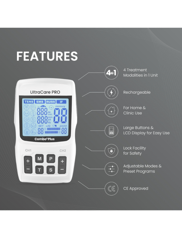 UltraCare PRO Combo3 Plus - Portable IFT Physiotherapy Machine with Advanced TENS & (EMS) Electric Muscle Stimulator Physiotherapy machine - Image 2