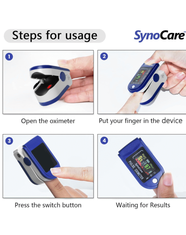 SYNOCARE Pulse Oximeter Fingertip A310, Blood Oxygen Saturation Monitor Fingertip, Blood Oxygen Meter Finger Oximeter Finger with Pulse, with 4 Color TFT Screen - Blue [Battery Included] - Image 3