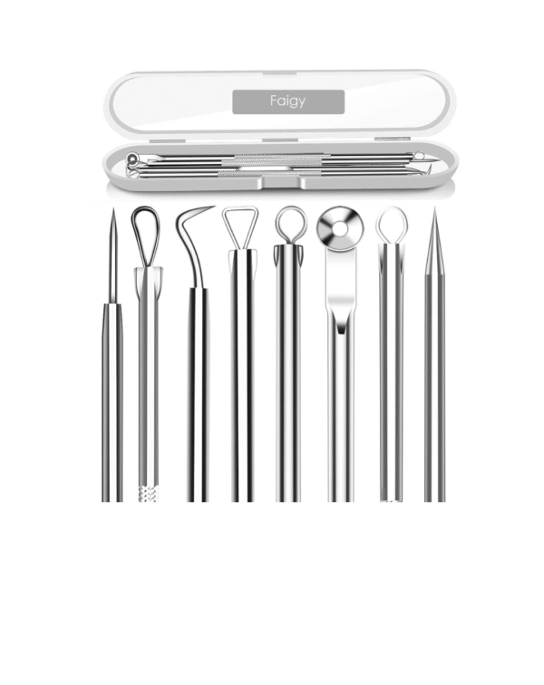 Faigy 4PCS Blackhead Remover Comedone Extractor, Curved Blackhead Tweezers Kit