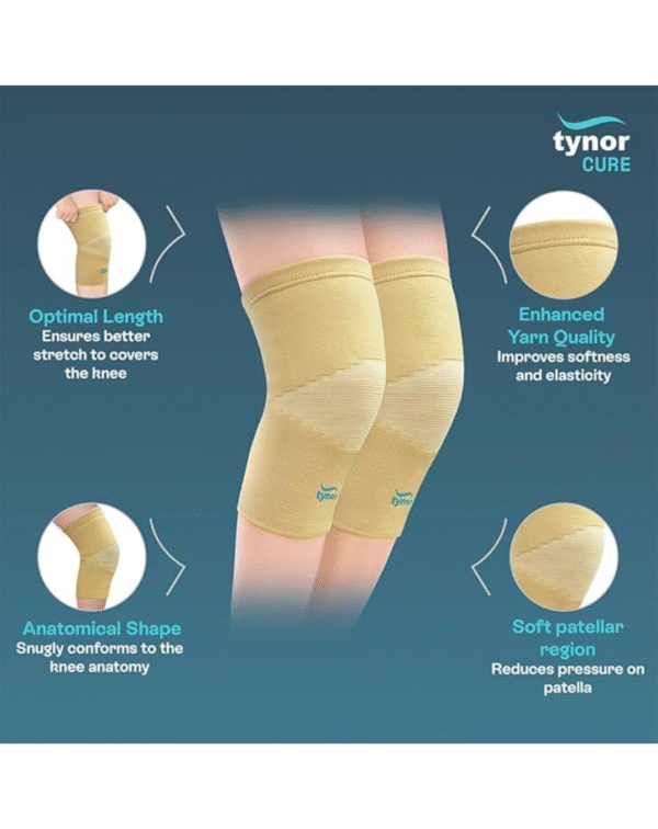 Tynor Knee Cap Air, for Men & Women | Support Pain Relief During Sports, Gym, Running | 2 Units (Black & Orange) - Image 2