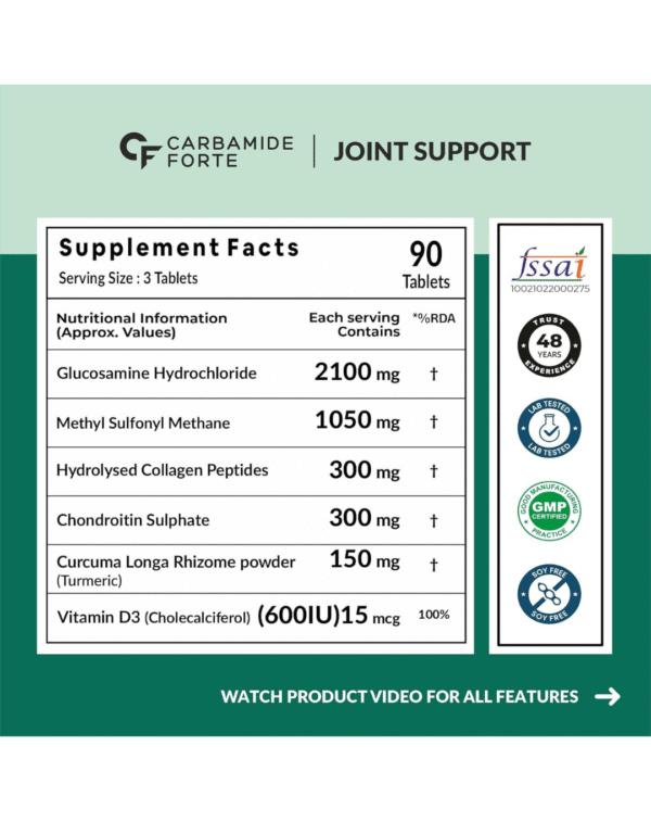 Carbamide Forte Glucosamine Tablets - Joint Support Supplement with Collagen & Glucosamine Chondroitin MSM - Image 2