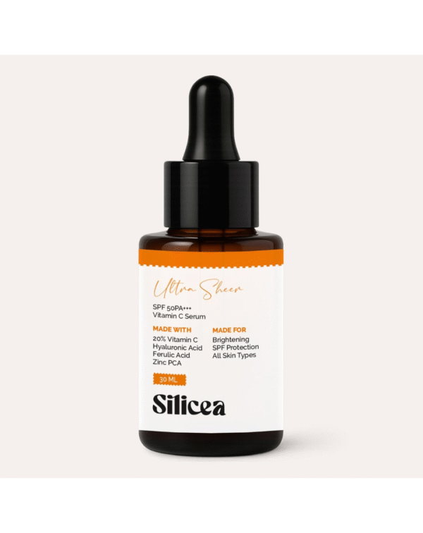 Silicea Ultra Sheer SPF 50 | 20% Vitamin C Face Serum With Hyaluronic Acid, Ferulic Acid, Zinc PCA, Cica & Licorice Extract