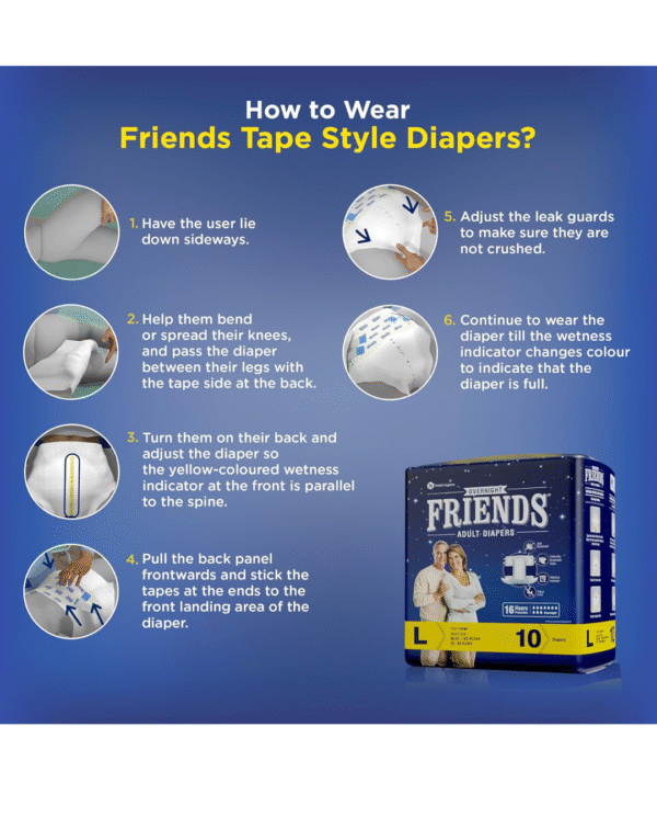 Friends Overnight Adult Diapers Tape Style - 30 Count (Large) with odour lock - Image 4