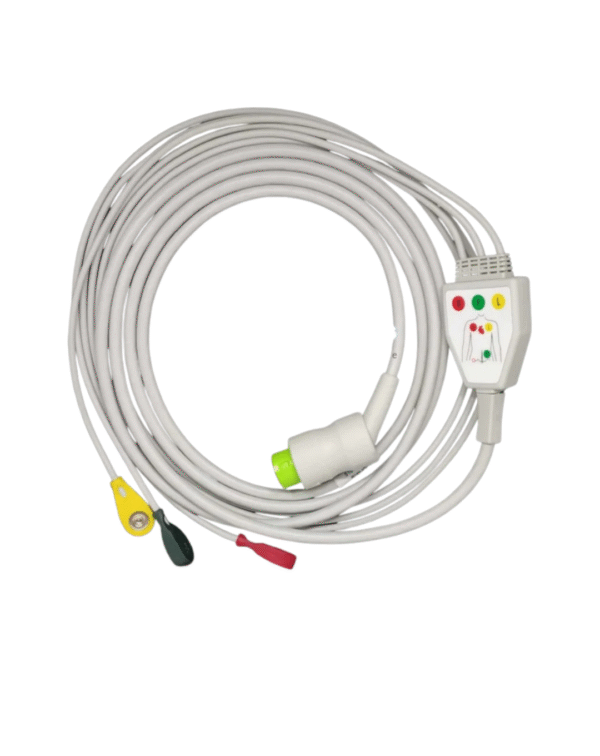 Spacelabs 3 Lead ECG Monitoring Cable (Button/Snap) Compatible with Aspen/BCI/BPL/Contec/Edan/GE/Draeger/Mindray/Nellcor/Nihon Kohden/Philips/Mediana/Medicaid/Nidek