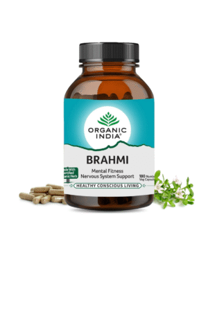 A TATA Product - Organic India Brahmi - 180 Veg Capsules, Naturally Promotes Concentration & Memory, Mental Fitness, Reduces Stress & Anxiety, GMP & NPOP Certified Organic