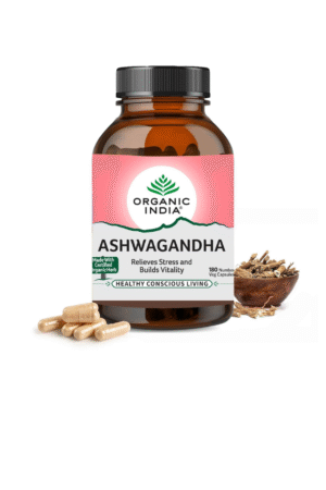 Organic India Ashwagandha Capsules - 180 Veg CapsSUPPORTS RELAXATION & VITALITY NATURALLY - Designed to assist in managing everyday stress, these capsules contain Ashwagandha root, known for its adaptogenic properties. Ideal for those seeking a natural way to promote relaxation and maintain energy levels while supporting overall wellness. MADE WITH WHOLE ASHWAGANDHA ROOT - Includes naturally sun-dried Ashwagandha root in its pure form. The formulation retains the herb's nutritional profile and is free from added fillers, chemicals, and preservatives, providing a natural choice for maintaining stamina and energy. PRODUCED UNDER HIGH-QUALITY STANDARDS - Each ingredient is tested across 600+ parameters for safety and purity in accredited labs. The manufacturing process follows strict guidelines to ensure consistency and a reliable product for everyday use. CREATED WITH ETHICAL FARMING PRACTICES - Ingredients are sourced from ethical farms with optimal soil and climate conditions. Sustainable and regenerative farming methods are used to promote environmental harmony and support local farming communities. MANUFACTURED WITH SUSTAINABLE PRACTICES - Crafted in a LEED Platinum Certified facility with strict adherence to good manufacturing practices. The production process ensures transparency and accountability, reflecting a commitment to wellness and sustainability.