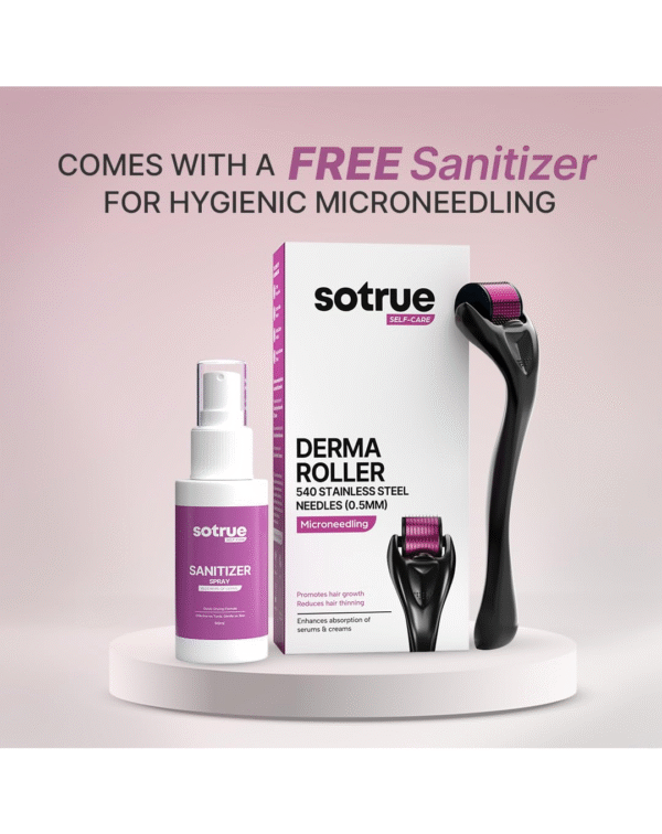 Sotrue Derma Roller 0.5mm with Sanitizer | 540 Stainless Steel Needles - Image 3