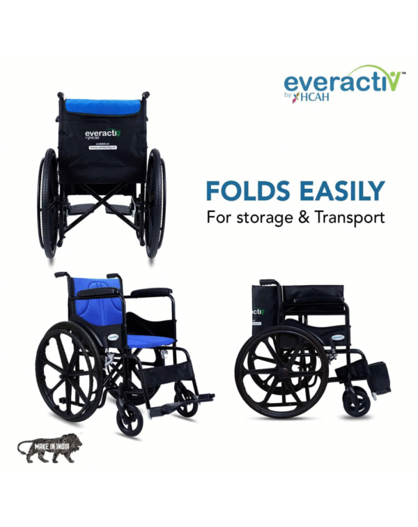 Everactiv Everyday Economy Foldable Wheelchair with Safety Seat belt & Extra Soft Cushions, Weight Bearing Capacity 120 kg - Image 2
