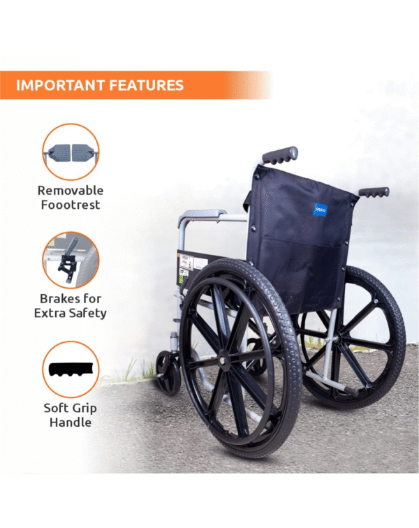 Vissco Rodeo Veer Mag Wheel, WheelChair With Fixed Handle & Swingable Footrest, Weight Capacity 100kg - Image 2